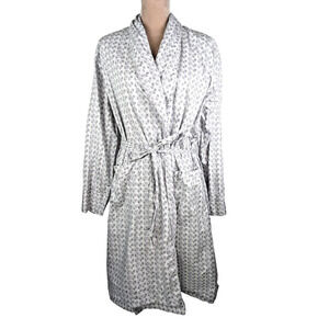 Vintage Guy Laroche Logo Kimono Robe Cotton O/S Gray White Geometric Belt